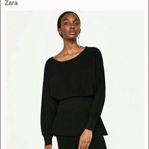 New Zara Great Batwing Sleeve Black Peplum Sweater Pullover Round Neck Size M